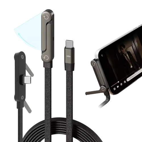 Kabel USB-C kątowy 90° 2w1 z podstawką 240W KINETIC z logo