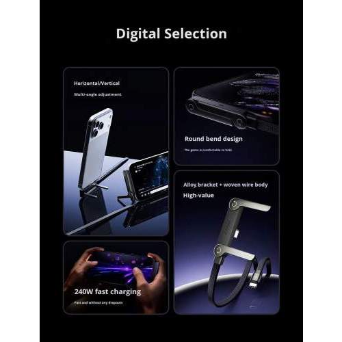 Kabel USB-C kątowy 90° 2w1 z podstawką 240W KINETIC z logo