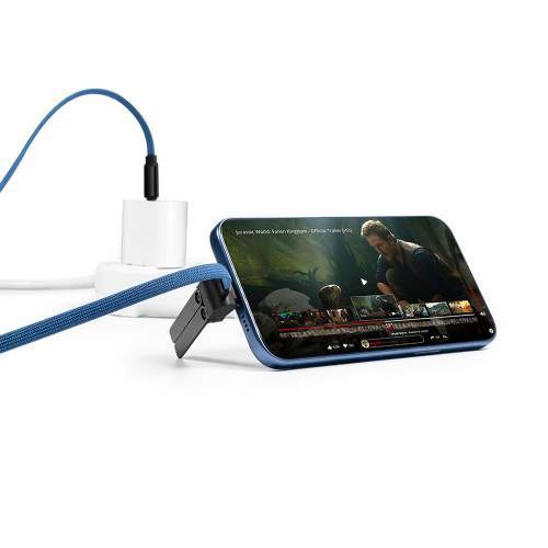 Reklamowy kabel USB-C 2w1 ze składaną podstawką na telefon 60W MONTREAL z logo