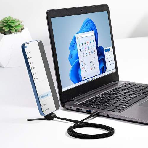 Reklamowy kabel USB-C 2w1 ze składaną podstawką na telefon 60W MONTREAL z logo