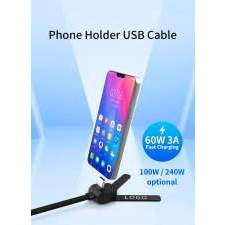 Reklamowy kabel USB-C 2w1 ze składaną podstawką na telefon 60W MONTREAL z logo