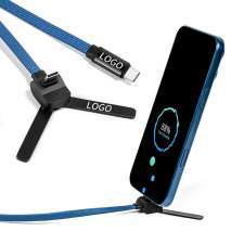Reklamowy kabel USB-C 2w1 ze składaną podstawką na telefon 60W MONTREAL z logo