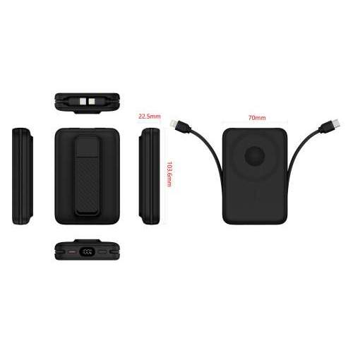 Magnetic Power Bank with cables and display ARON with Your logo 10000mAh