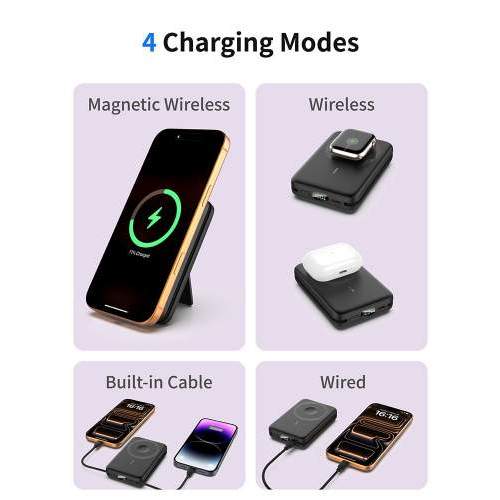 Magnetyczny Power Bank z kablami i wyświetlaczem ARON z Twoim logo 10000mAh