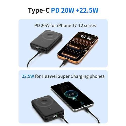 Magnetyczny Power Bank z kablami i wyświetlaczem ARON z Twoim logo 10000mAh