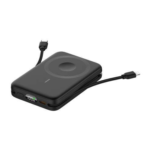 Magnetyczny Power Bank z kablami i wyświetlaczem ARON z Twoim logo 10000mAh