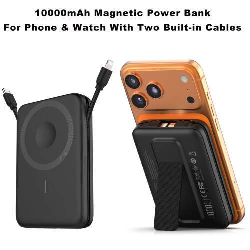 Magnetyczny Power Bank z kablami i wyświetlaczem ARON z Twoim logo 10000mAh
