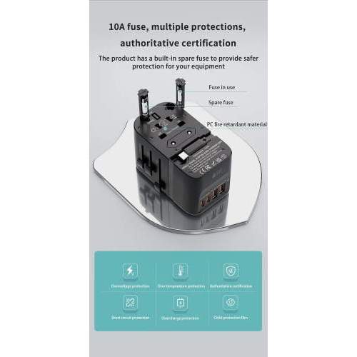Promotional travel adapter GaN with built-in cable 65W NOVA