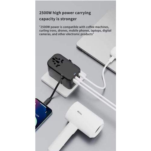 Promotional travel adapter GaN with built-in cable 65W NOVA