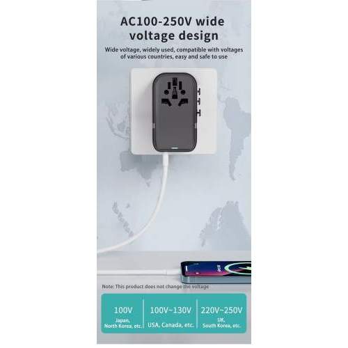 Promotional travel adapter GaN with built-in cable 65W NOVA