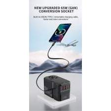 Promotional travel adapter GaN with built-in cable 65W NOVA
